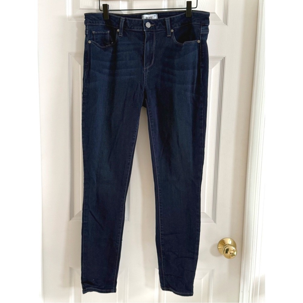 Paige Verdugo Ankle Skinny Jeans Dark Indigo Blue Size 32 Mid Rise Stretch Denim
